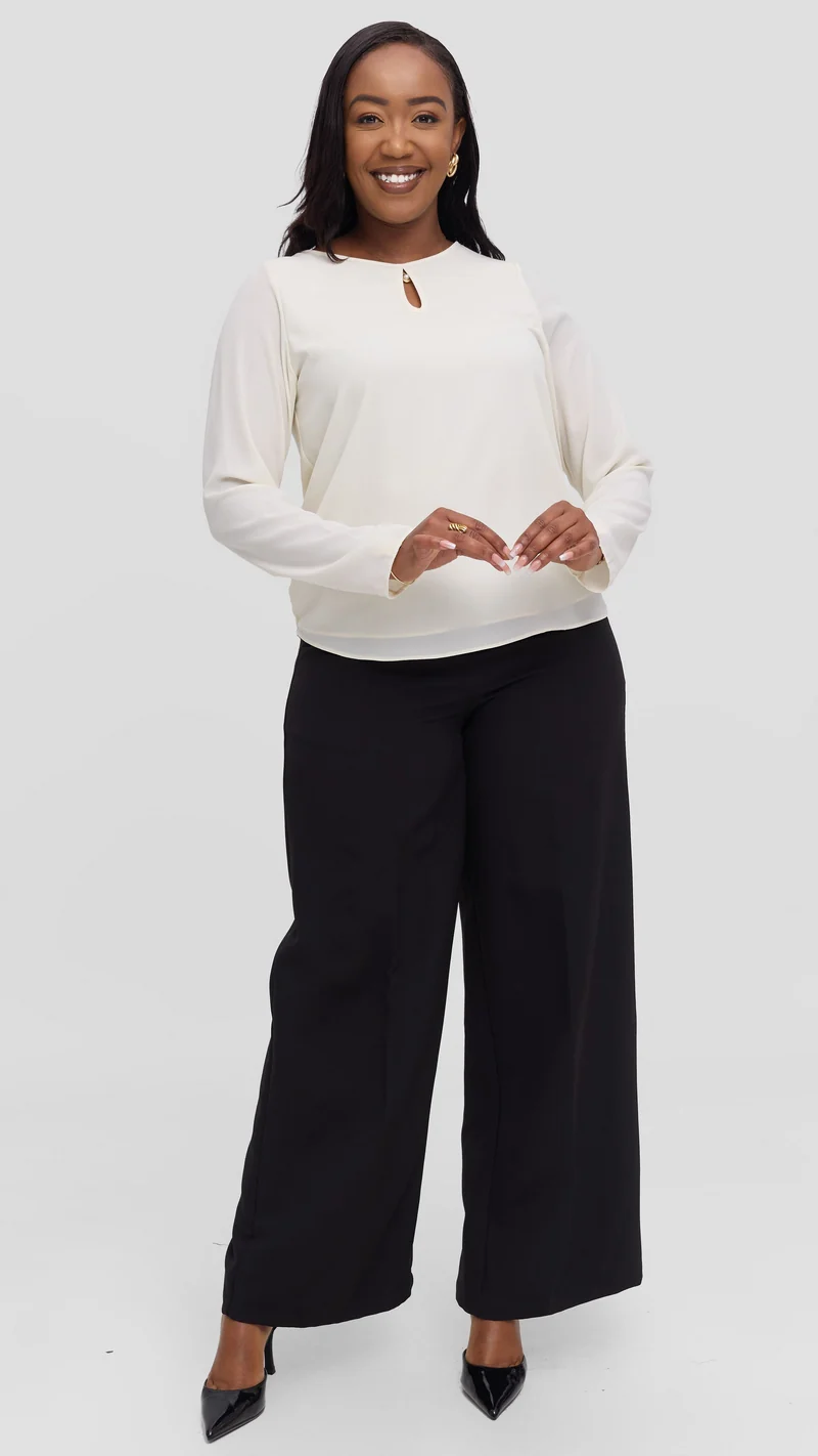 Vivo Sierra Long Sleeve Top in Chiffon (Double Layered) - Off White