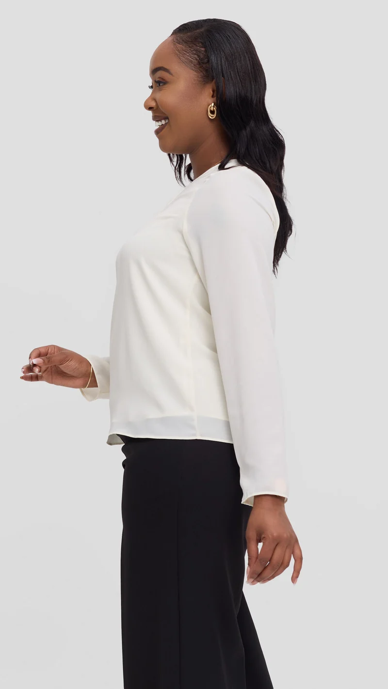 Vivo Sierra Long Sleeve Top in Chiffon (Double Layered) - Off White