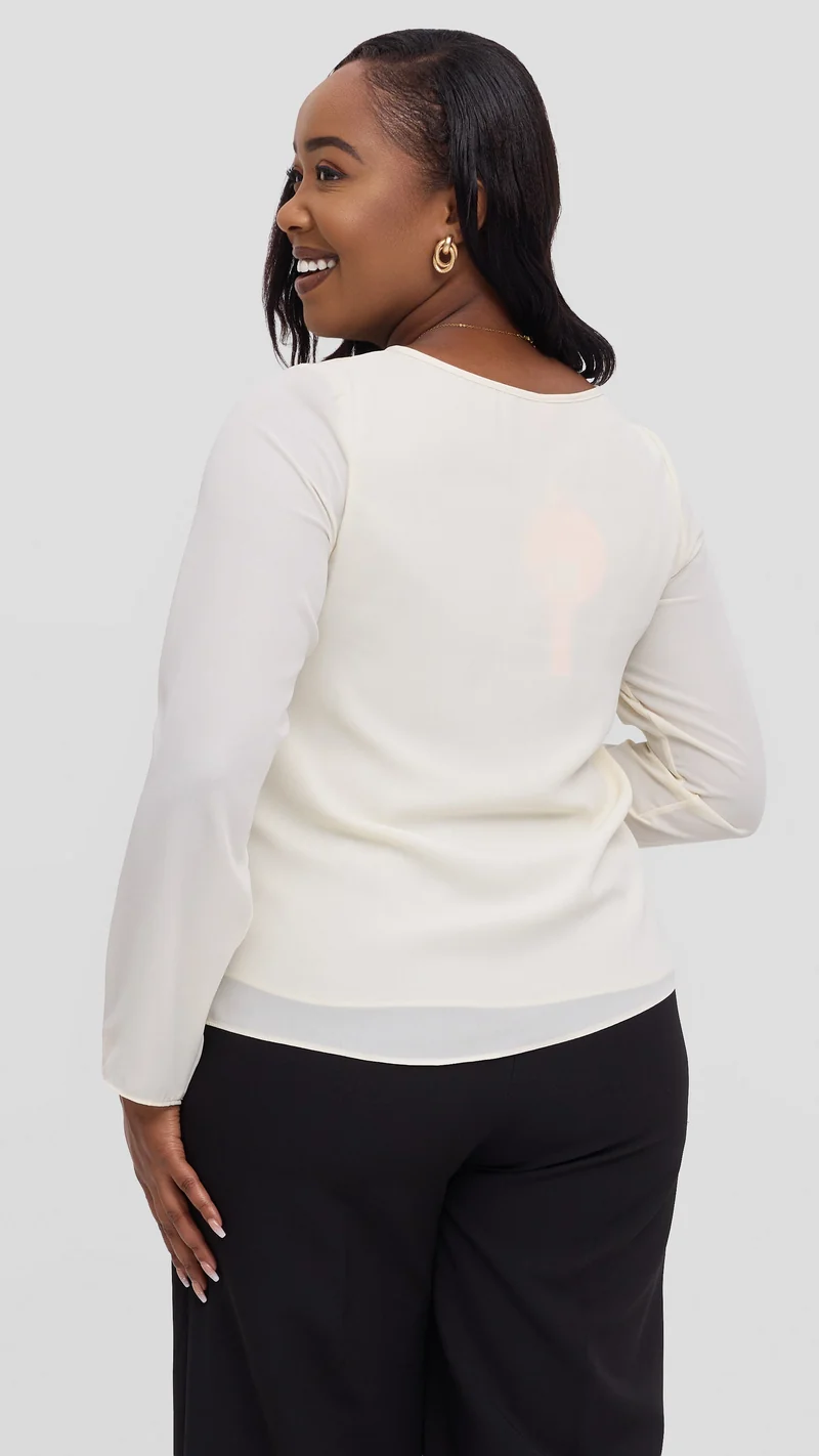 Vivo Sierra Long Sleeve Top in Chiffon (Double Layered) - Off White