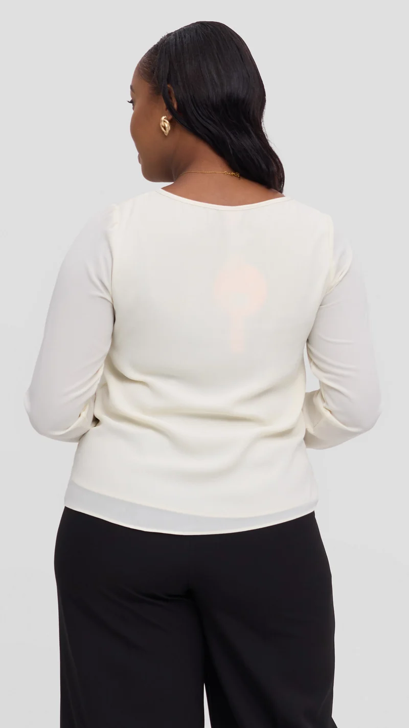 Vivo Sierra Long Sleeve Top in Chiffon (Double Layered) - Off White