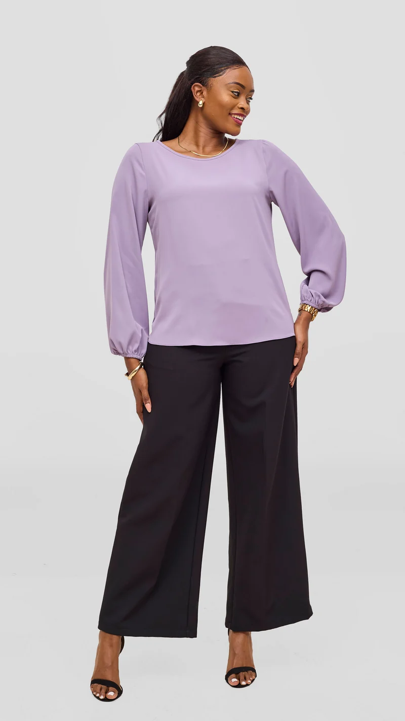 Vivo Basic Crepe Bishop Sleeve Top - Lilac
