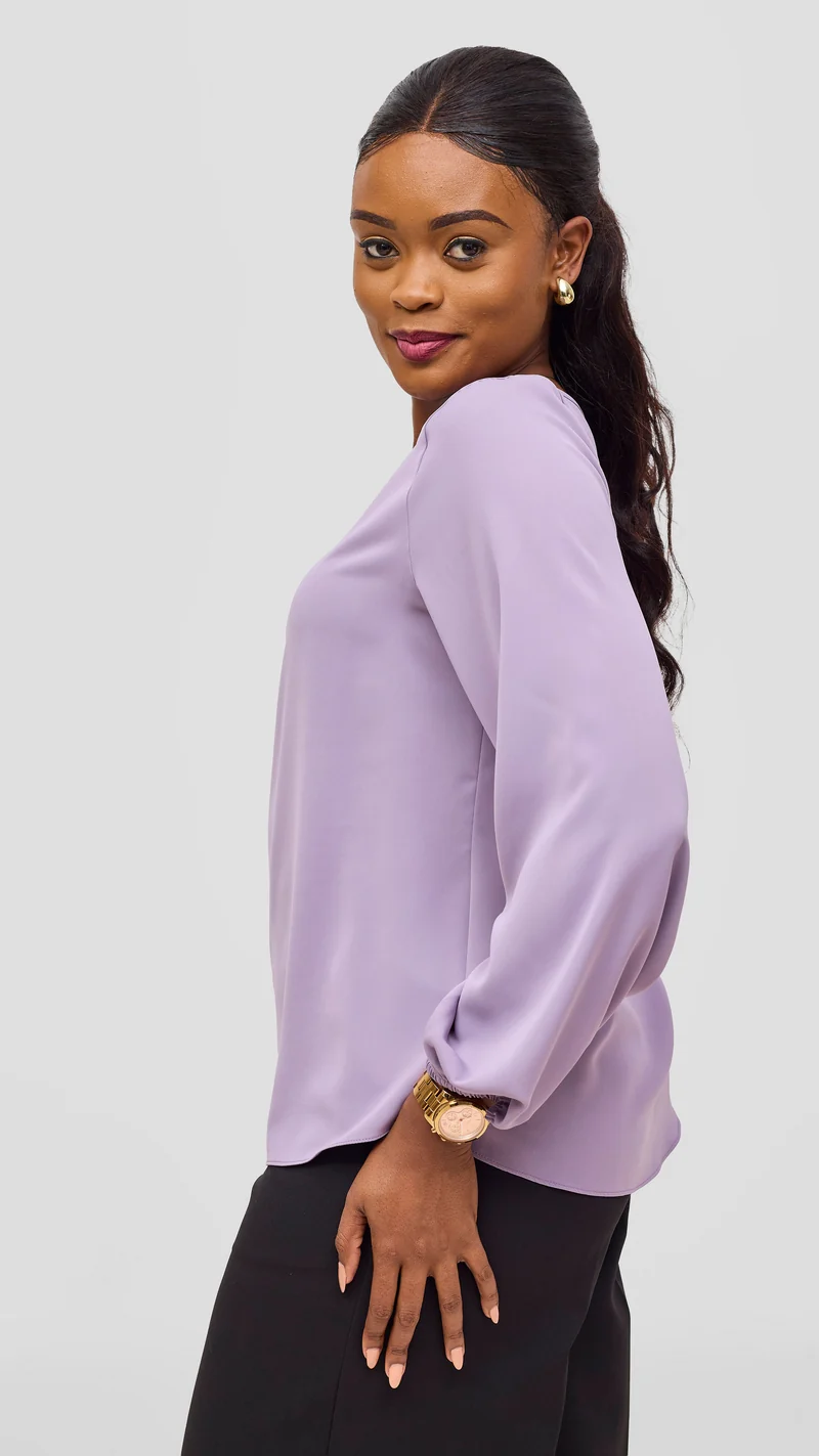 Vivo Basic Crepe Bishop Sleeve Top - Lilac