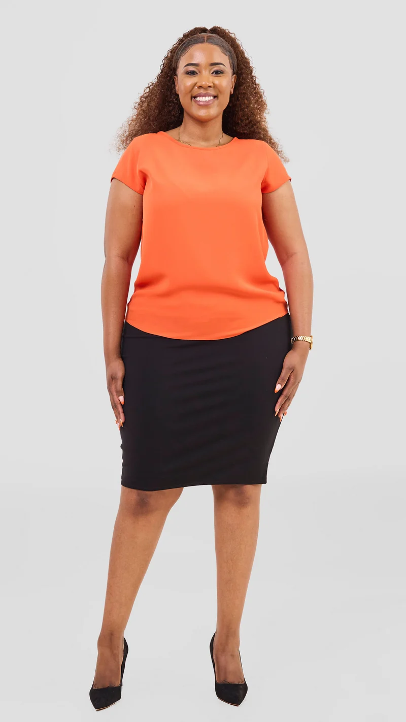 Vivo Basic Chiffon Cap Sleeve Top (Double Layered) - Orange