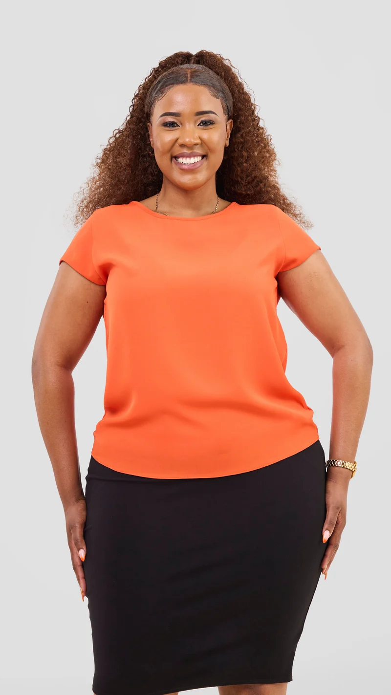 Vivo Basic Chiffon Cap Sleeve Top (Double Layered) - Orange