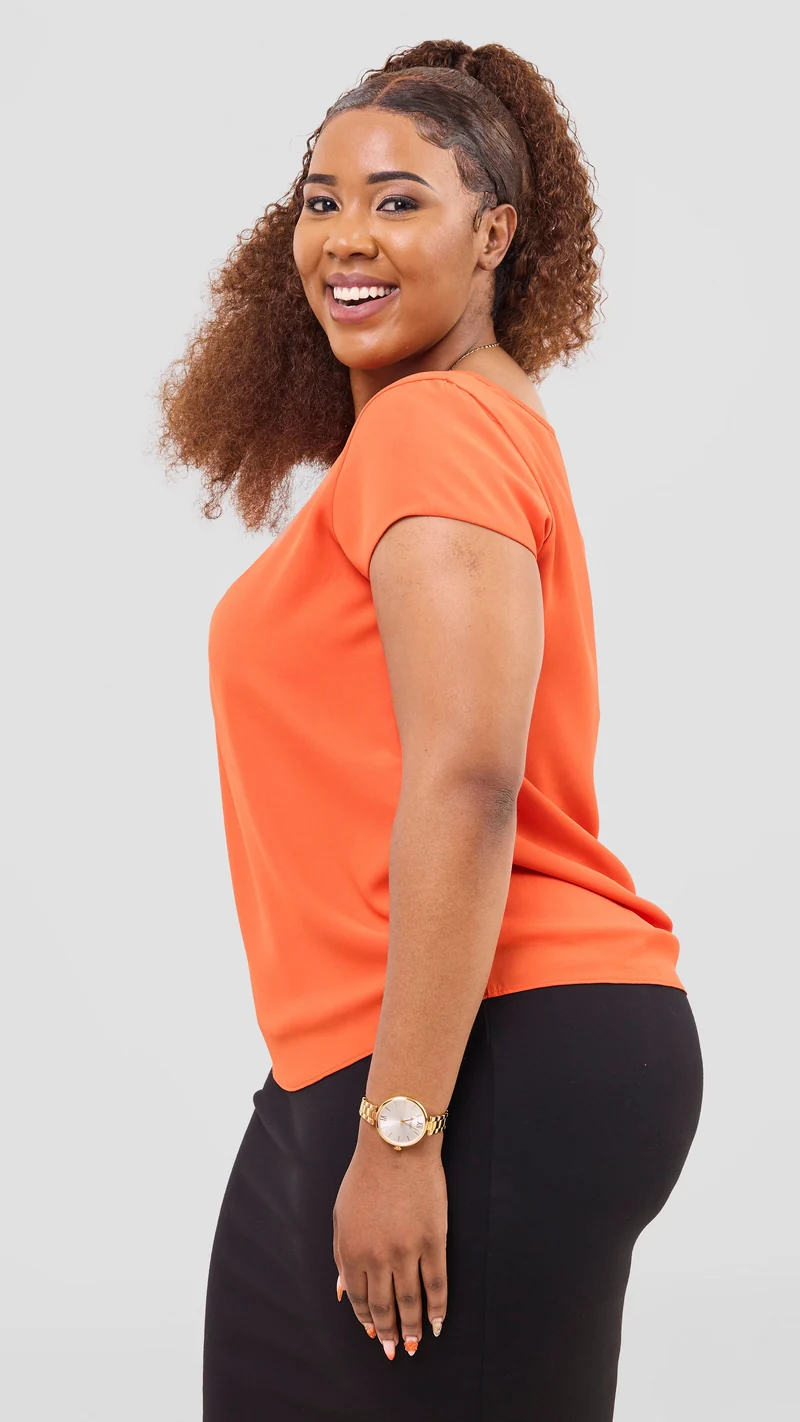 Vivo Basic Chiffon Cap Sleeve Top (Double Layered) - Orange