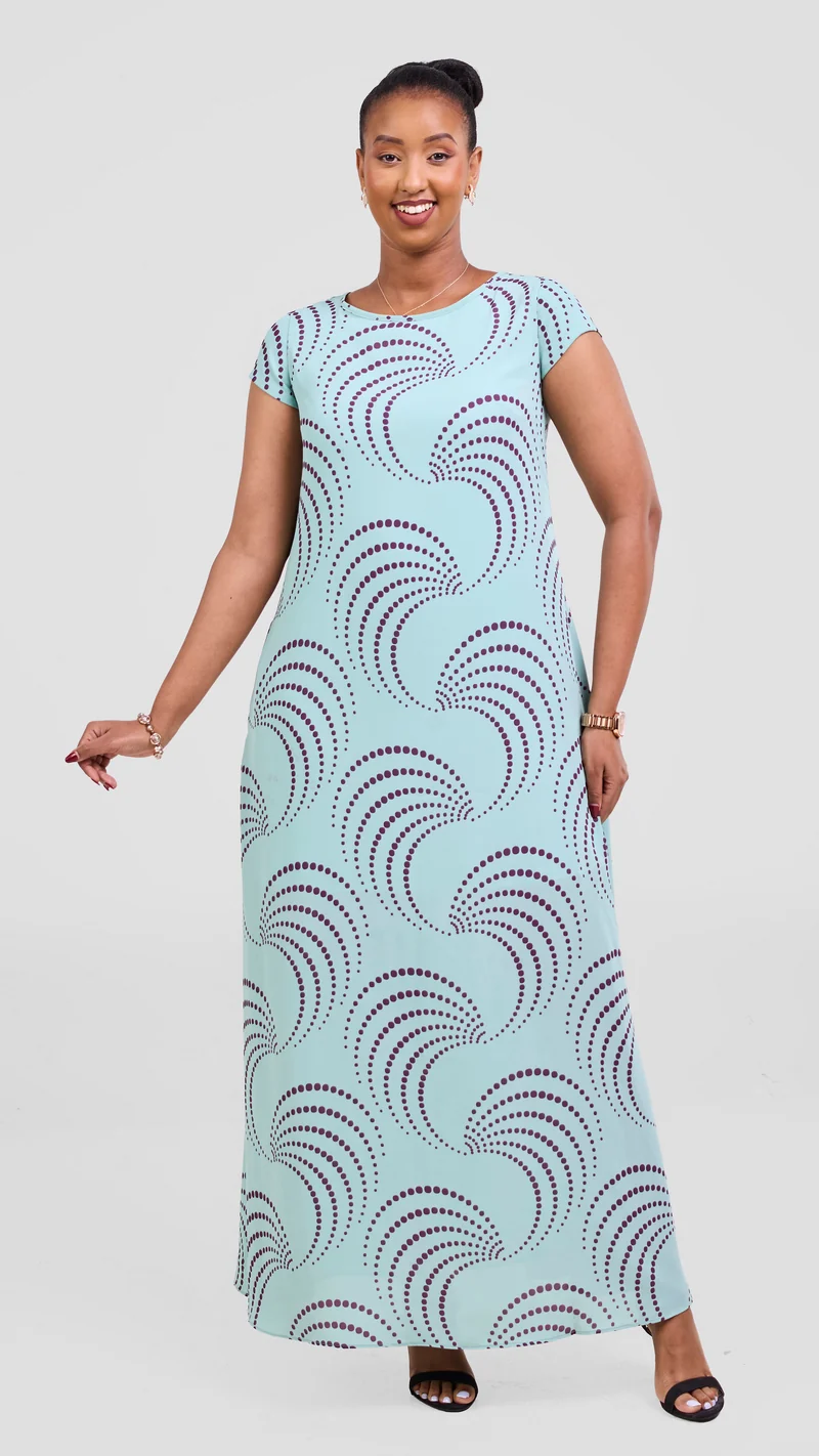 Vivo Basic Cap Sleeve Chiffon Maxi Dress - Dusty Green / Purple Sinka Print