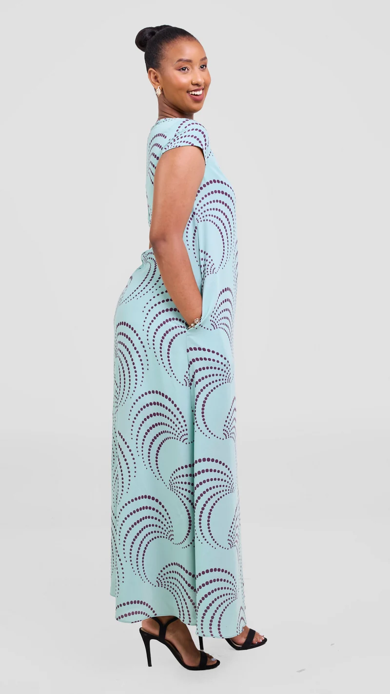 Vivo Basic Cap Sleeve Chiffon Maxi Dress - Dusty Green / Purple Sinka Print