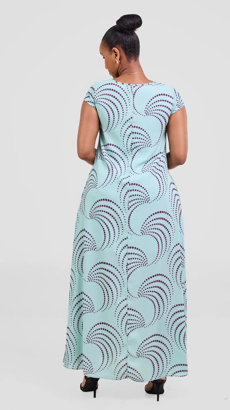 Vivo Basic Cap Sleeve Chiffon Maxi Dress - Dusty Green / Purple Sinka Print