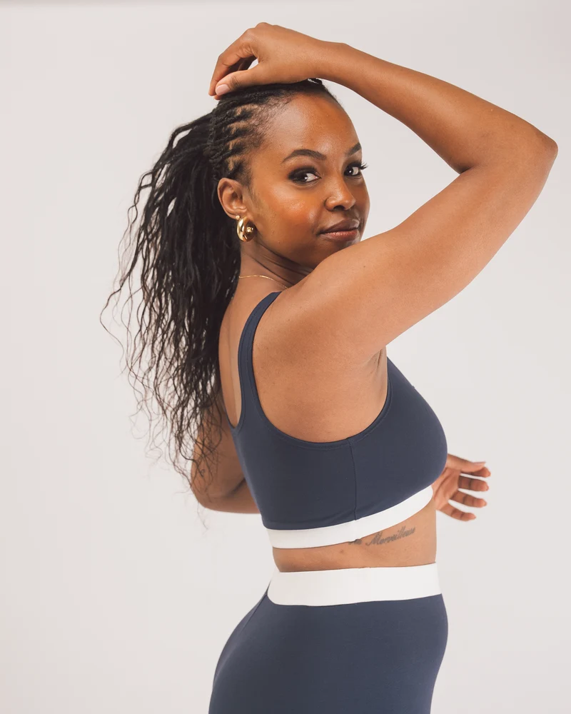 Vivo X This Is Essential Scooped Neck Bralette - Navy Blue / White