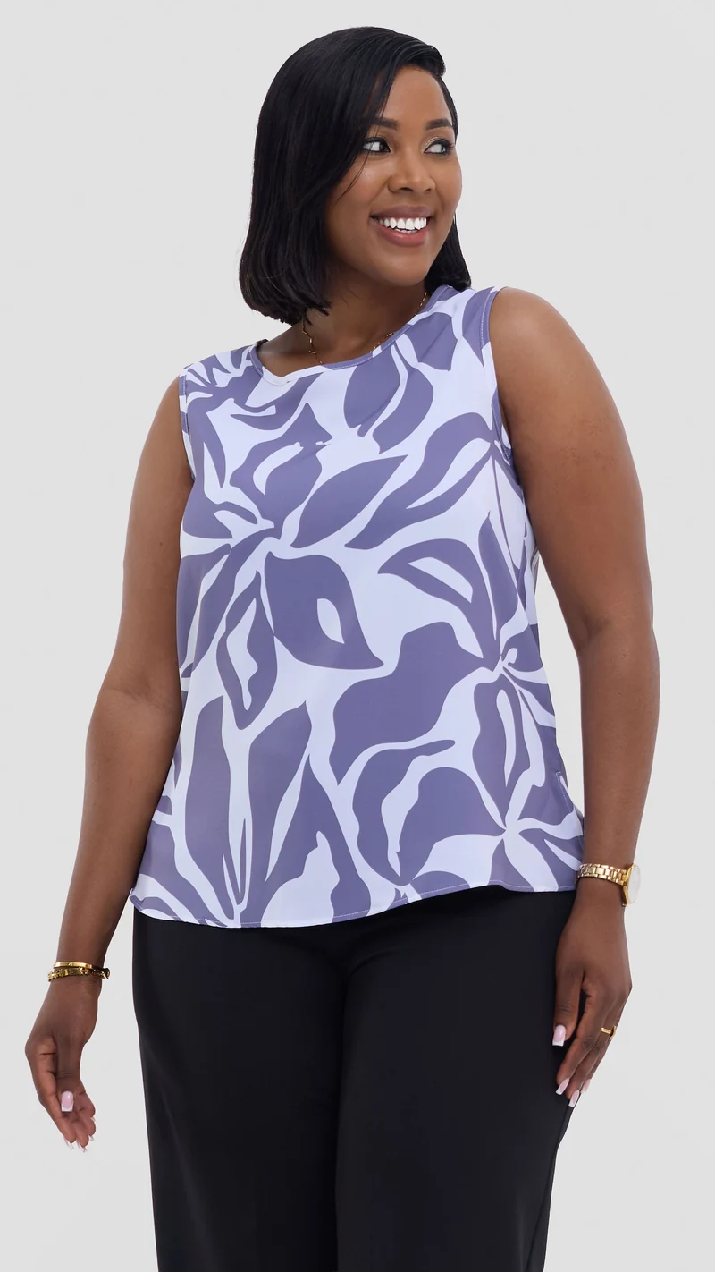 Vivo Talia Sleeveless Tank Top - White / Lilac Alia Print