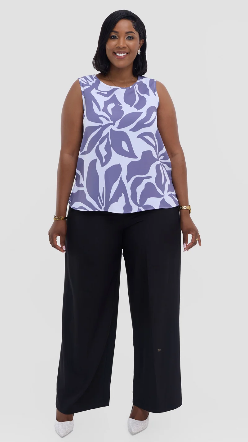 Vivo Talia Sleeveless Tank Top - White / Lilac Alia Print