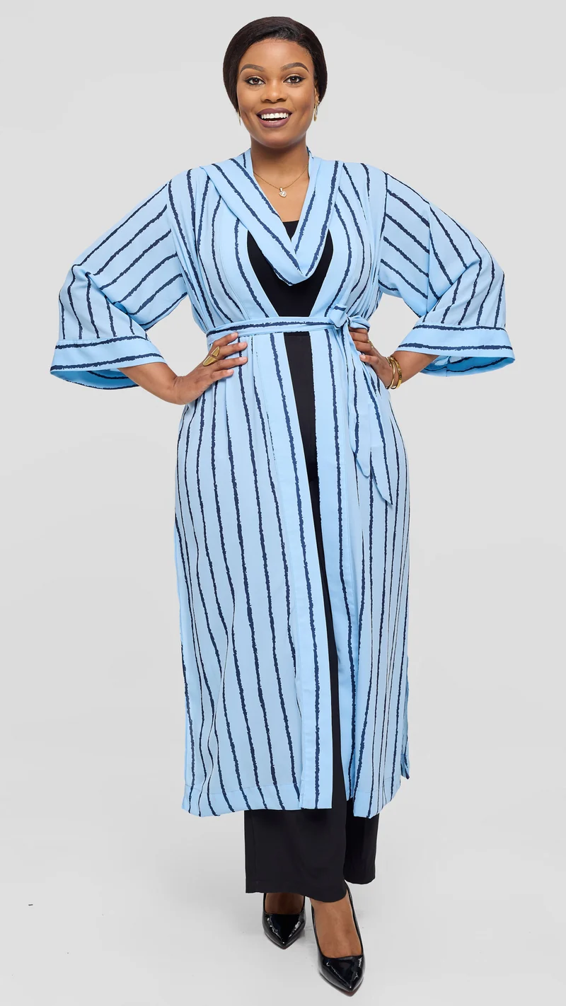 Vivo Maxi Kimono in Chiffon - Light Blue / Black Print