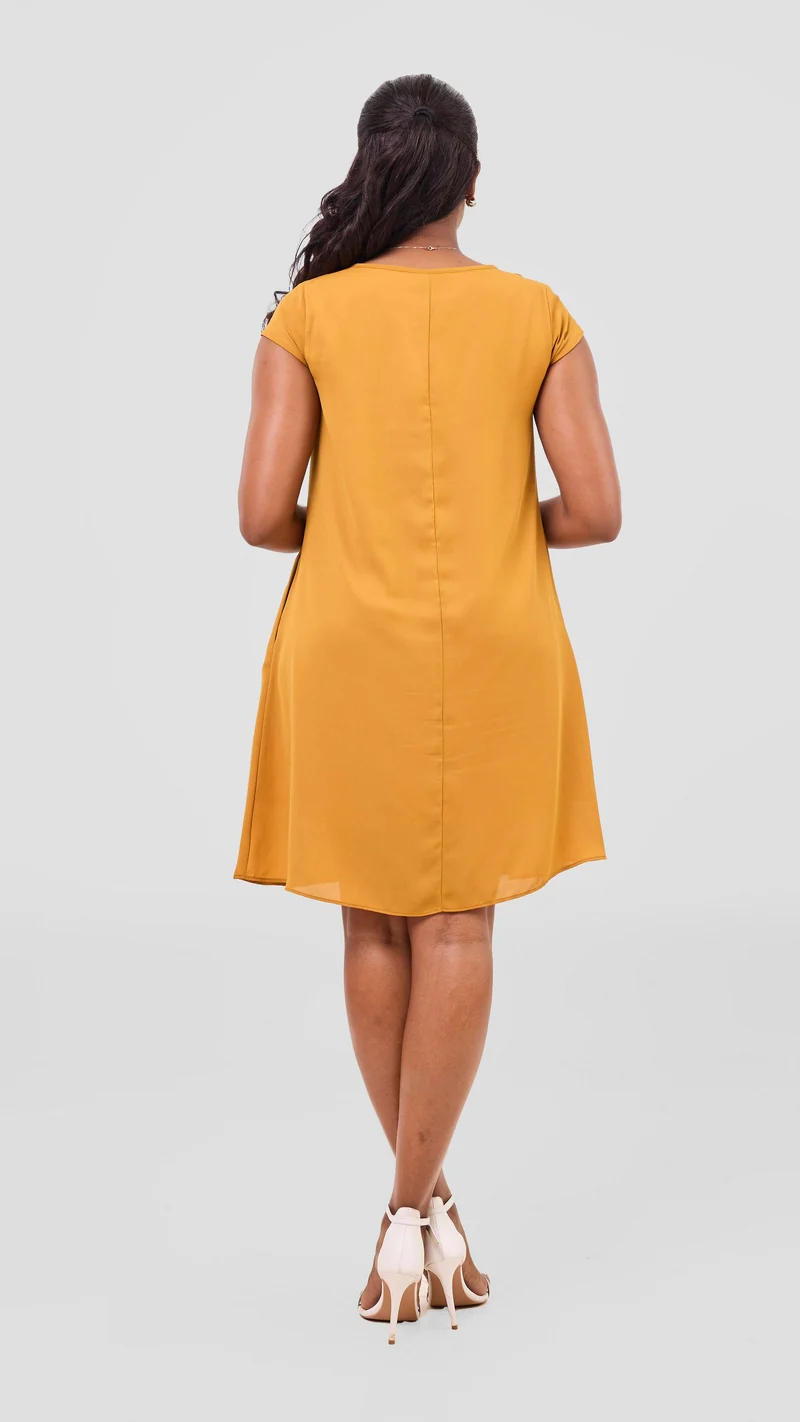 Vivo Sierra Cap Sleeve Tent Chiffon Dress - Mustard
