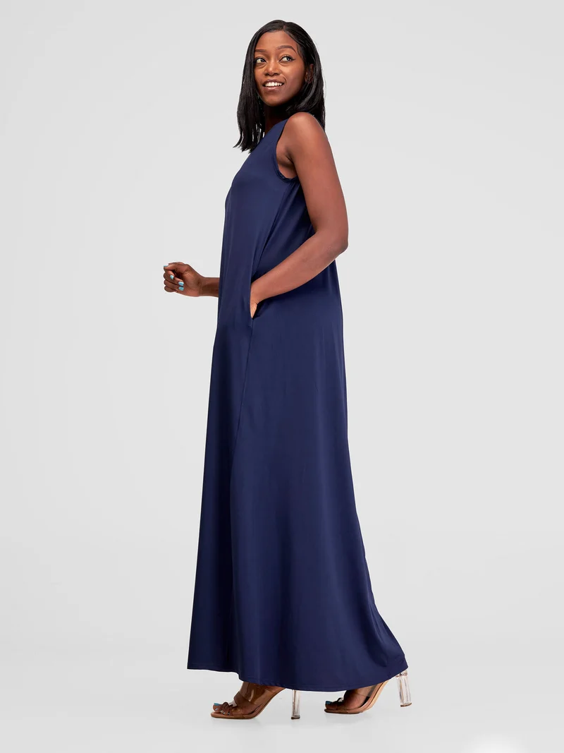 Vivo Lumi Back Pleat Maxi Dress - Navy