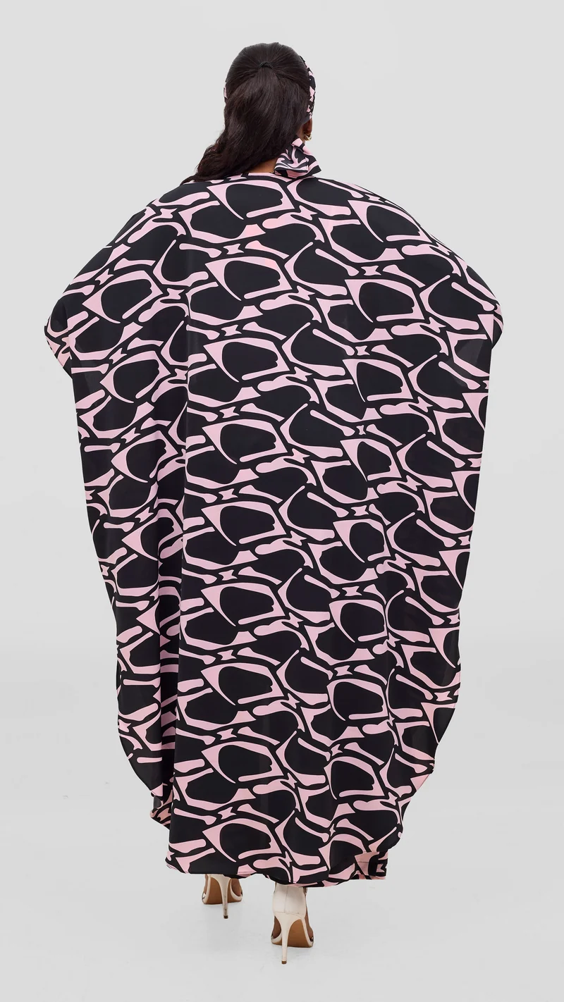 Vivo Maisha Kimono in Crepe - Light Pink / Black Abstract Print