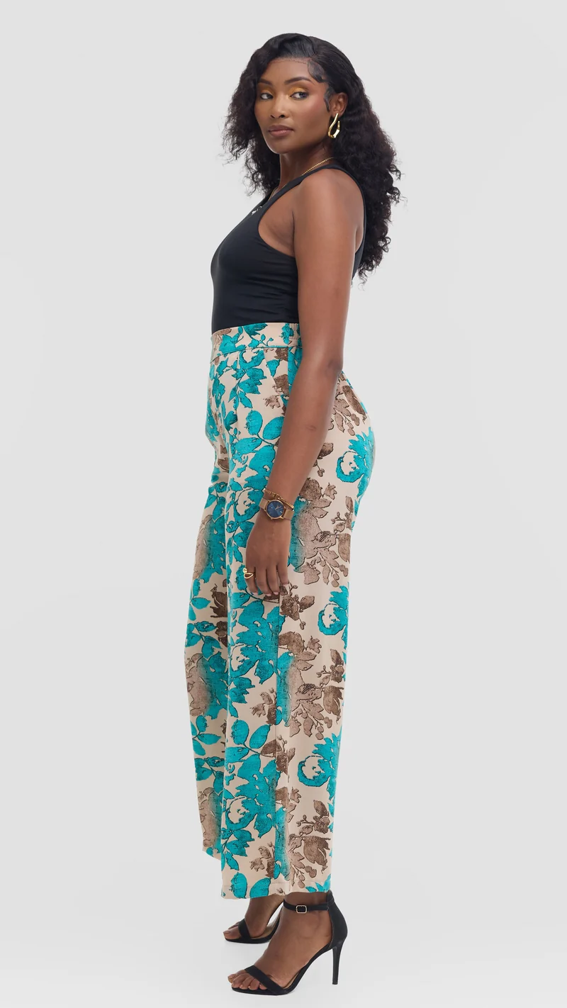 Vivo Maisha Straight Leg Pants - Burgundy / Lime Print