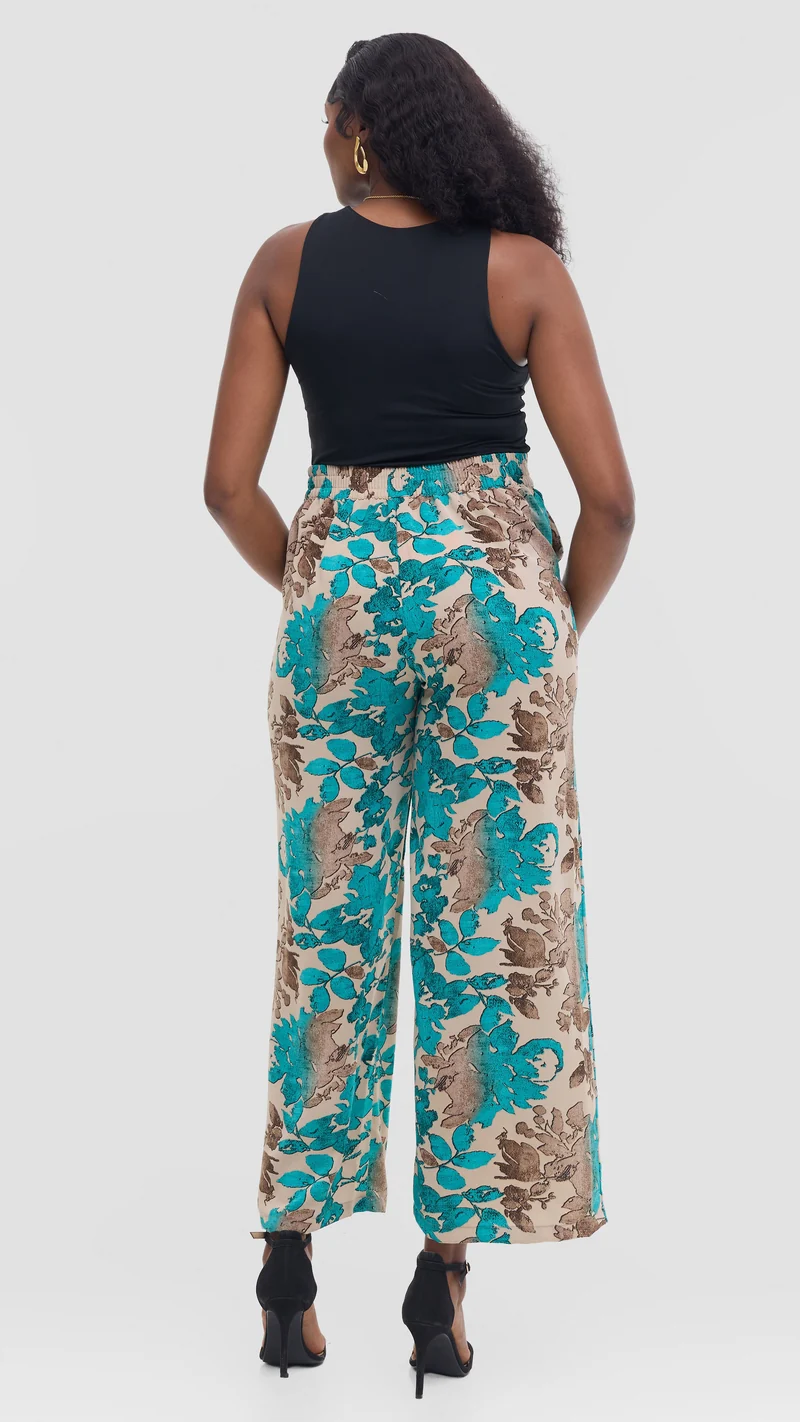 Vivo Maisha Straight Leg Pants - Burgundy / Lime Print