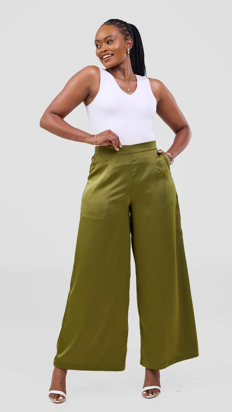 Vivo Essi Wide Leg Pants - Dark Olive