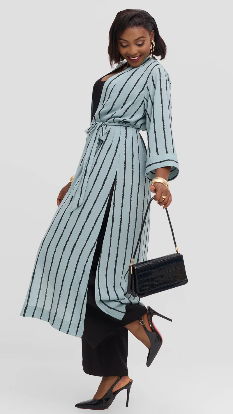 Vivo Maxi Kimono in Chiffon - Mint / Black Print