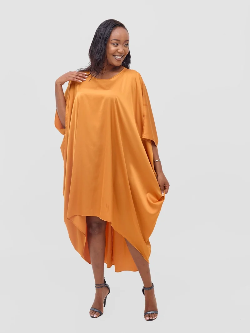 Vivo Lani Satin High Low Dress - Mustard