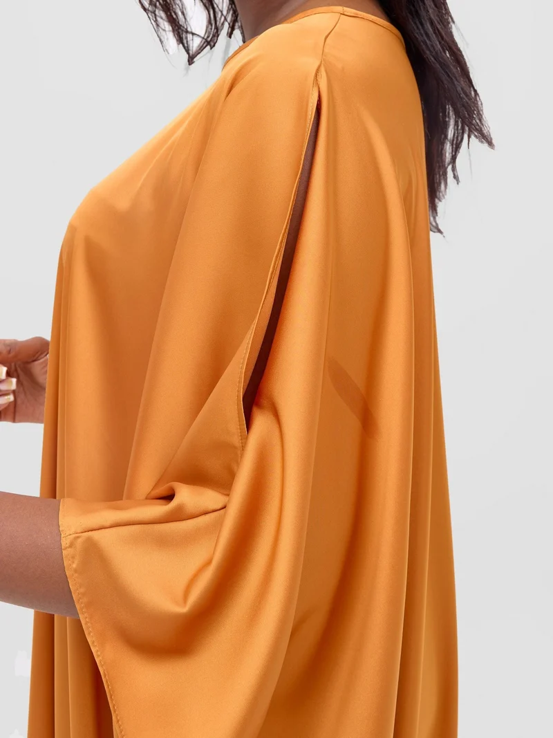 Vivo Lani Satin High Low Dress - Mustard