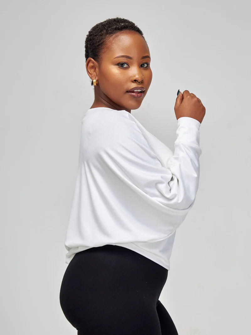 Vivo Bana Batwing Top in Jersey - White