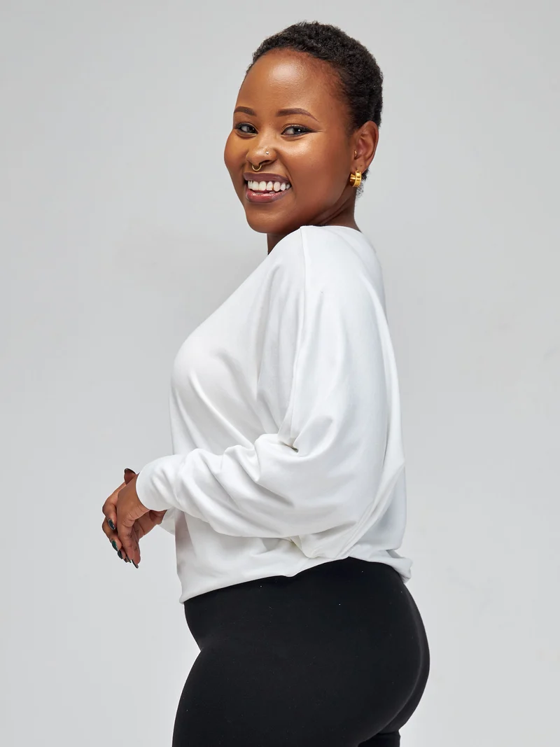Vivo Bana Batwing Top in Jersey - White