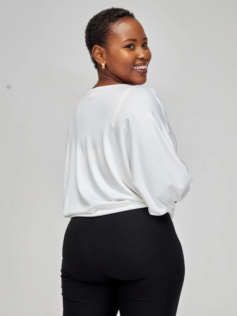 Vivo Bana Batwing Top in Jersey - White