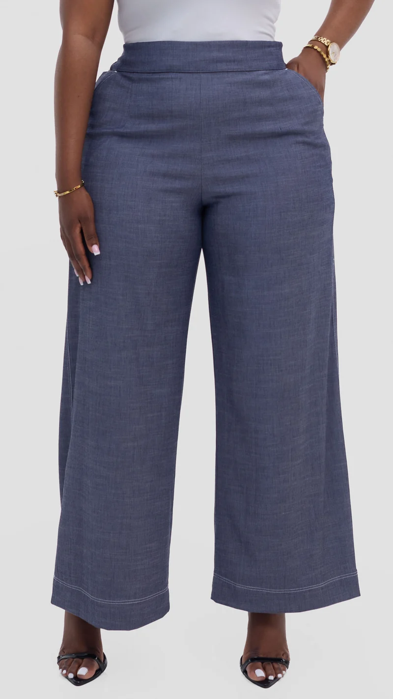 Vivo Contrast Stitch Pants in Denim - Dark Blue