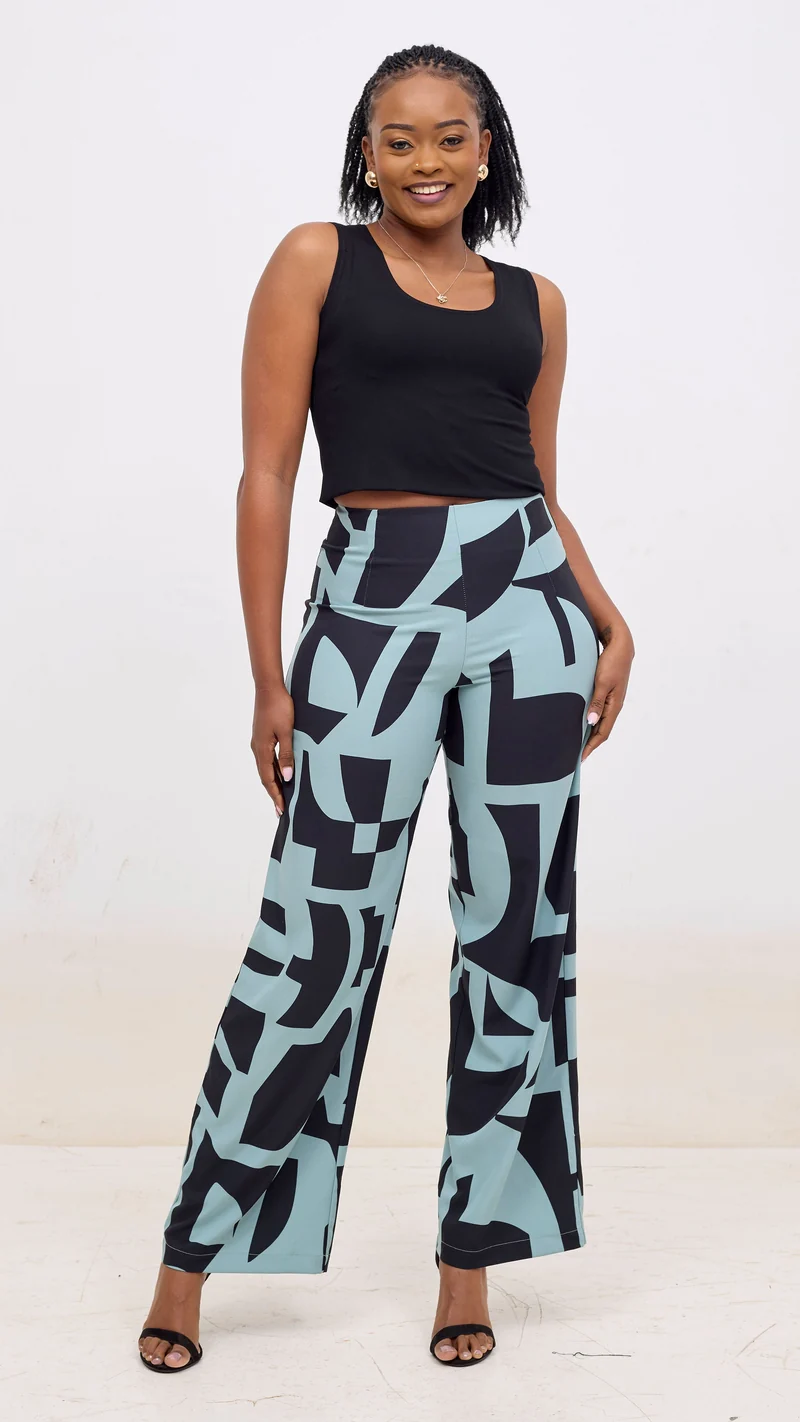 Vivo Kani Wide Leg Pants - Mint / Black Dashen Print