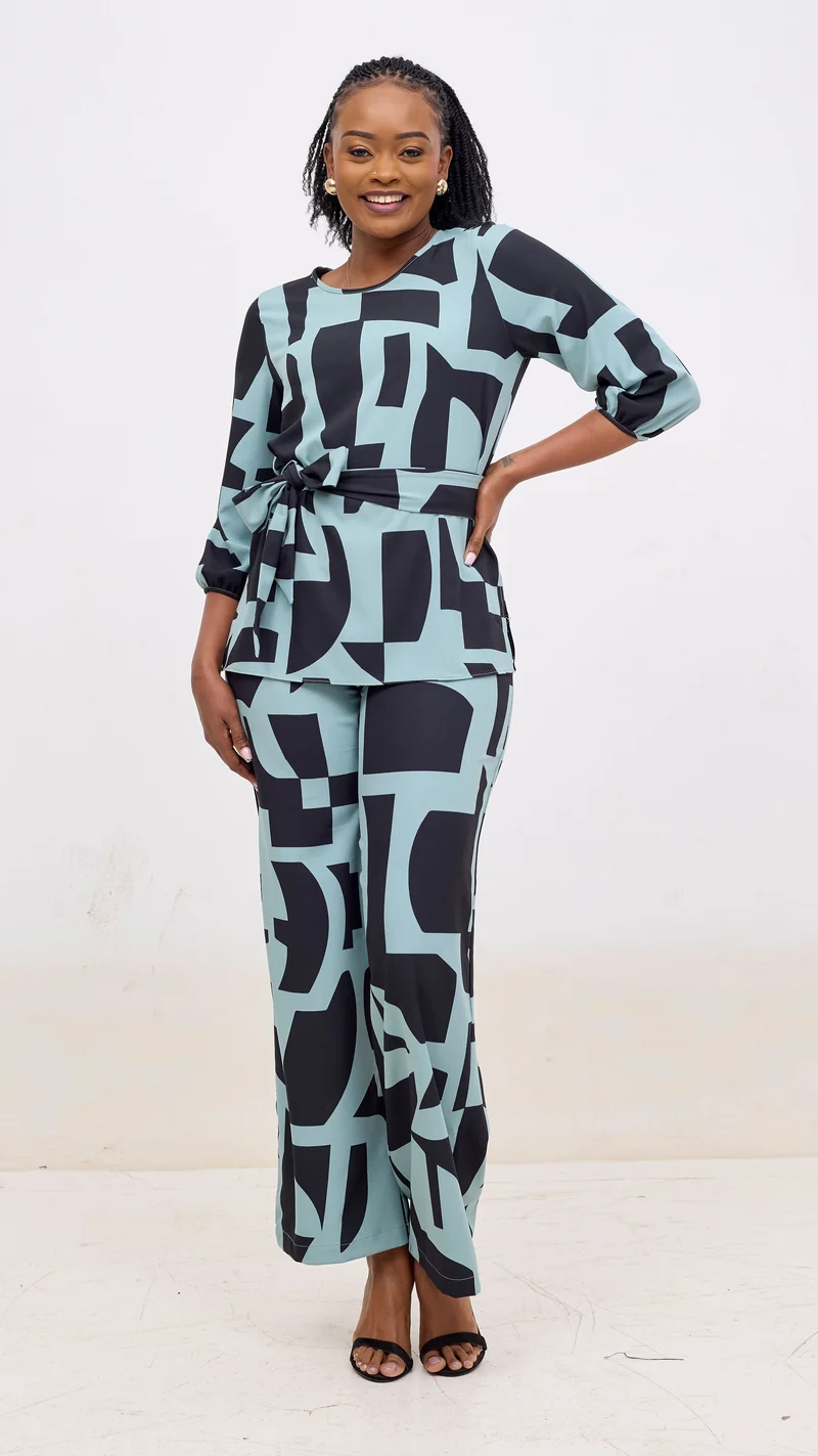 Vivo Kani Wide Leg Pants - Mint / Black Dashen Print