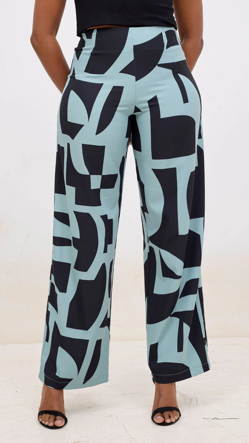 Vivo Kani Wide Leg Pants - Mint / Black Dashen Print