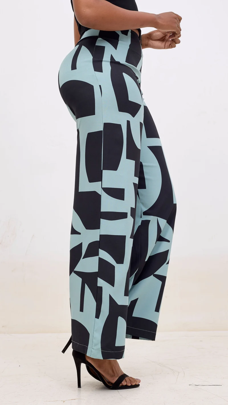 Vivo Kani Wide Leg Pants - Mint / Black Dashen Print