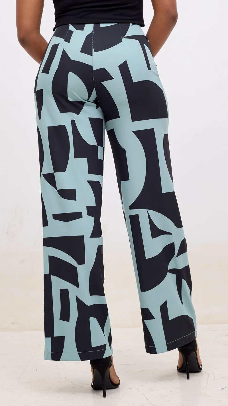 Vivo Kani Wide Leg Pants - Mint / Black Dashen Print
