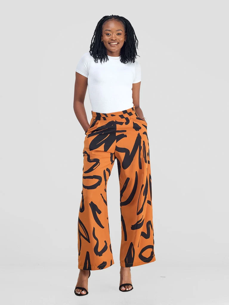 Vivo Chesi Wide Leg Pants - Rust / Black Hesi Print