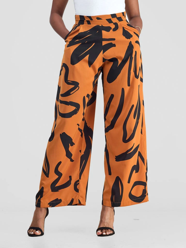 Vivo Chesi Wide Leg Pants - Rust / Black Hesi Print