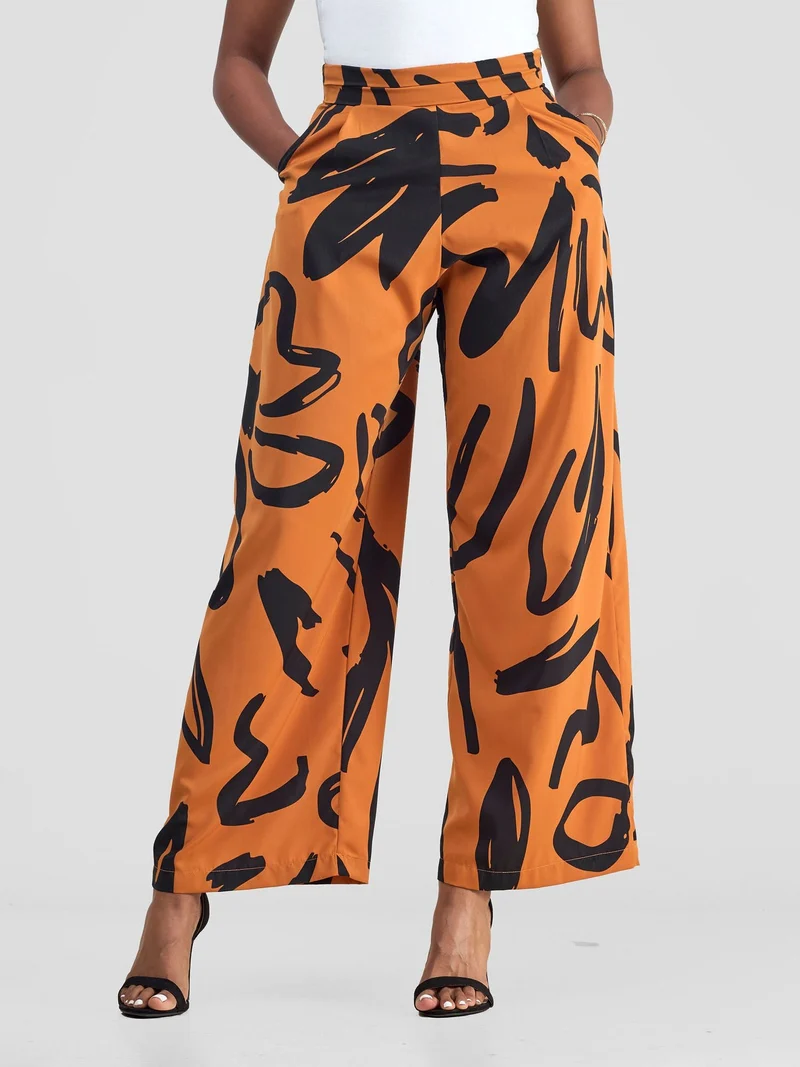 Vivo Chesi Wide Leg Pants - Rust / Black Hesi Print