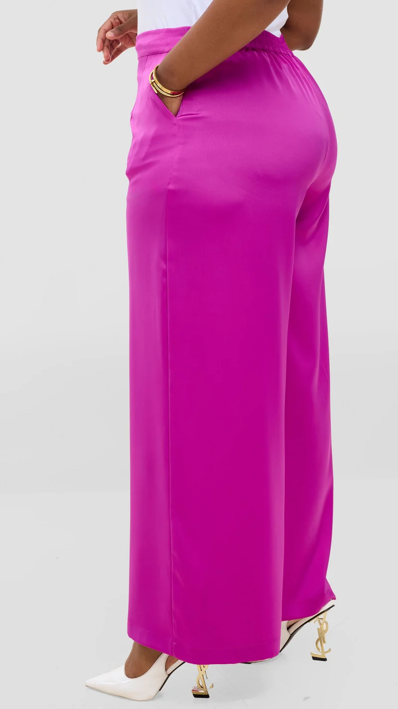 Vivo Essi Wide Leg Pants In Satin - Fuschia
