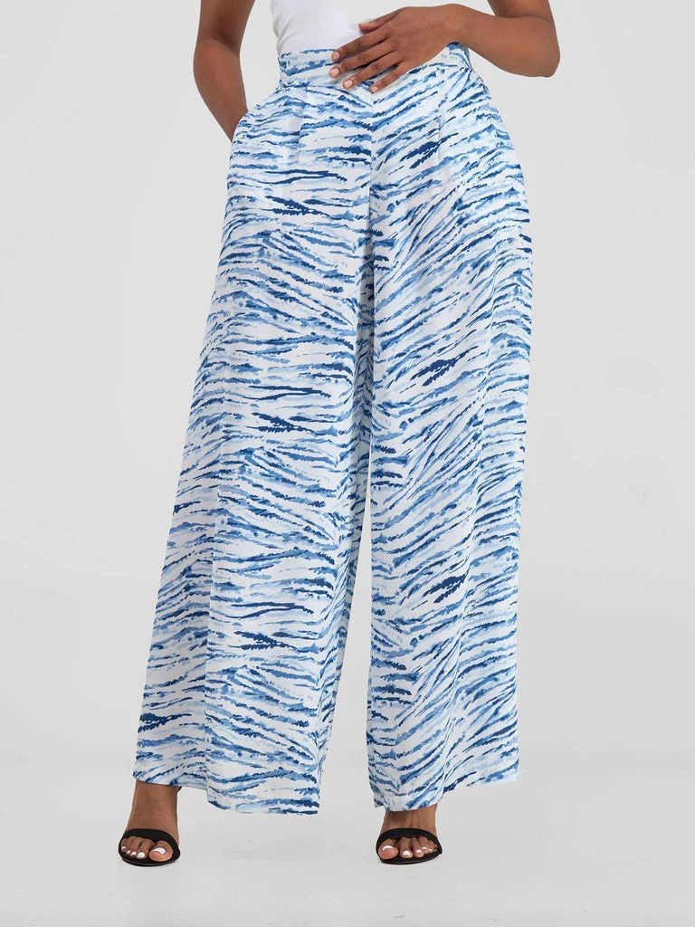 Vivo Basic Crepe Pants - Blue / White Print