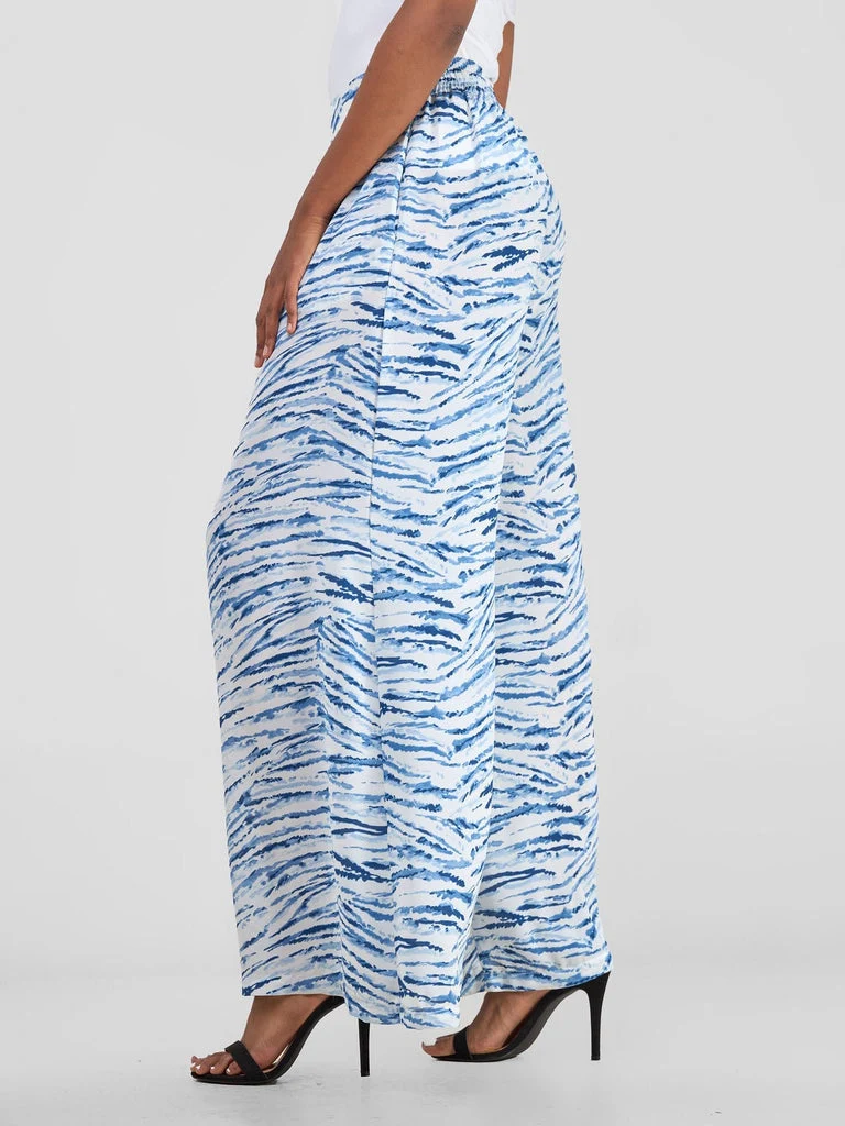 Vivo Basic Crepe Pants - Blue / White Print