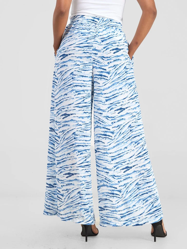 Vivo Basic Crepe Pants - Blue / White Print