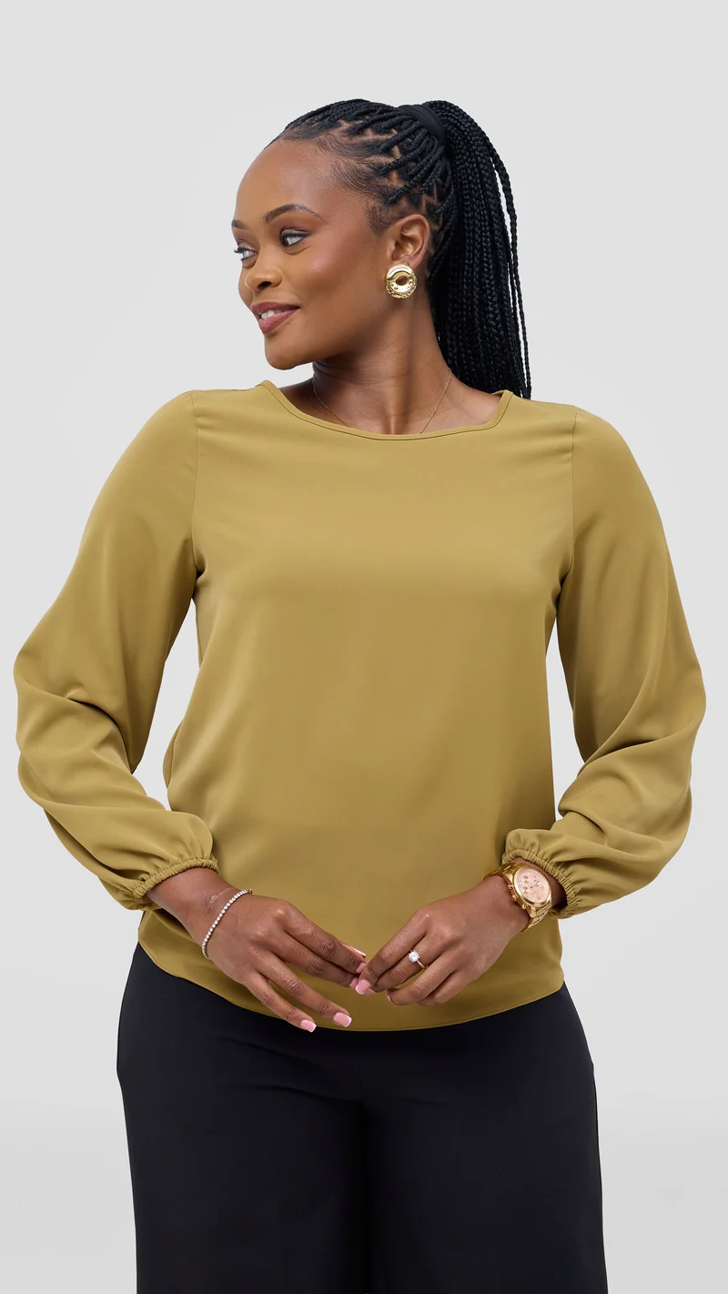 Vivo Basic Crepe Bishop Sleeve Top - Light Mustard