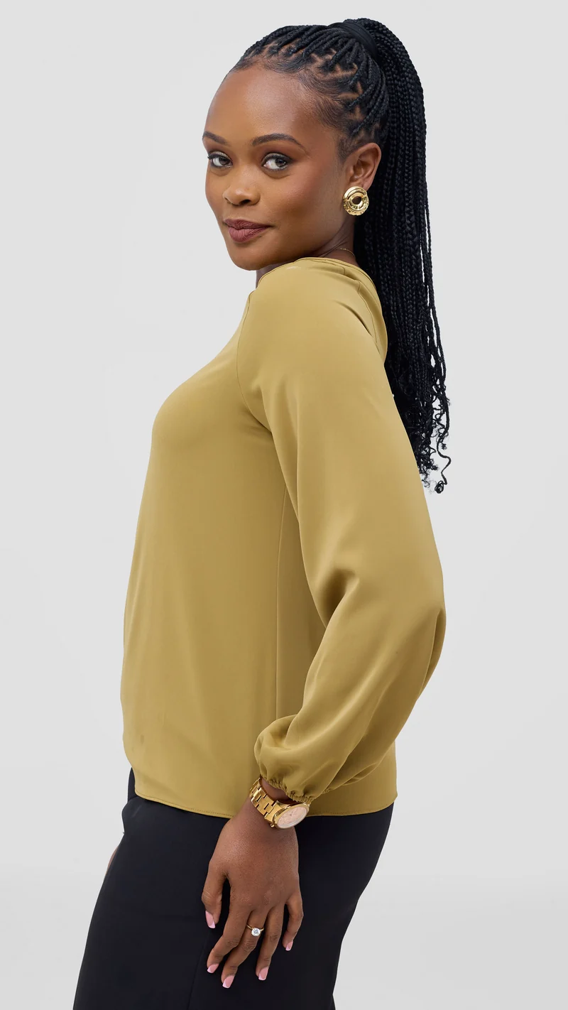 Vivo Basic Crepe Bishop Sleeve Top - Light Mustard