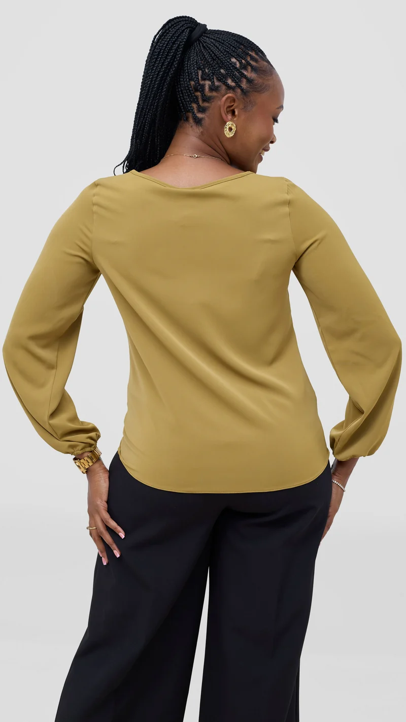 Vivo Basic Crepe Bishop Sleeve Top - Light Mustard