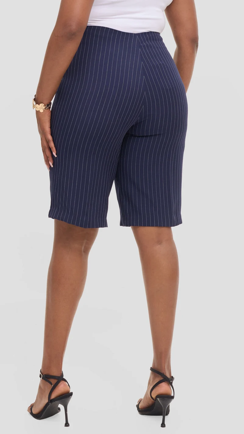 Vivo Studio Longline Shorts in Crepe - Navy Stripes
