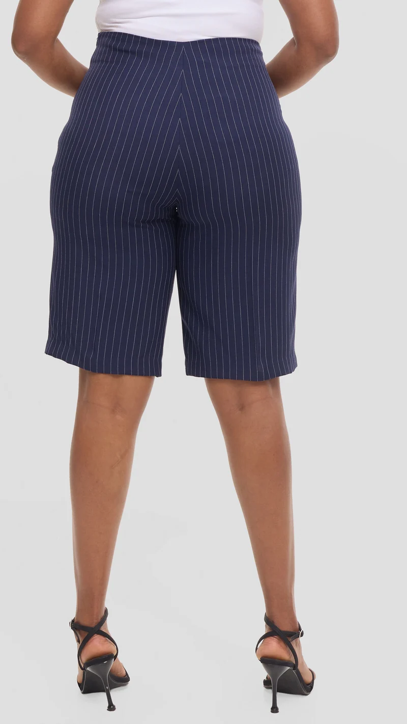 Vivo Studio Longline Shorts in Crepe - Navy Stripes
