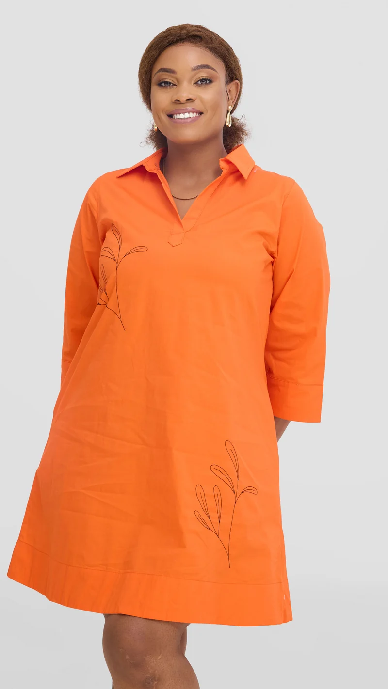 Safari Mansi Wide Hem Embroidered Tent Dress - Orange
