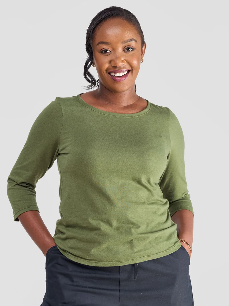 Safari by Vivo Bush 3/4 Sleeve Top - Hunters