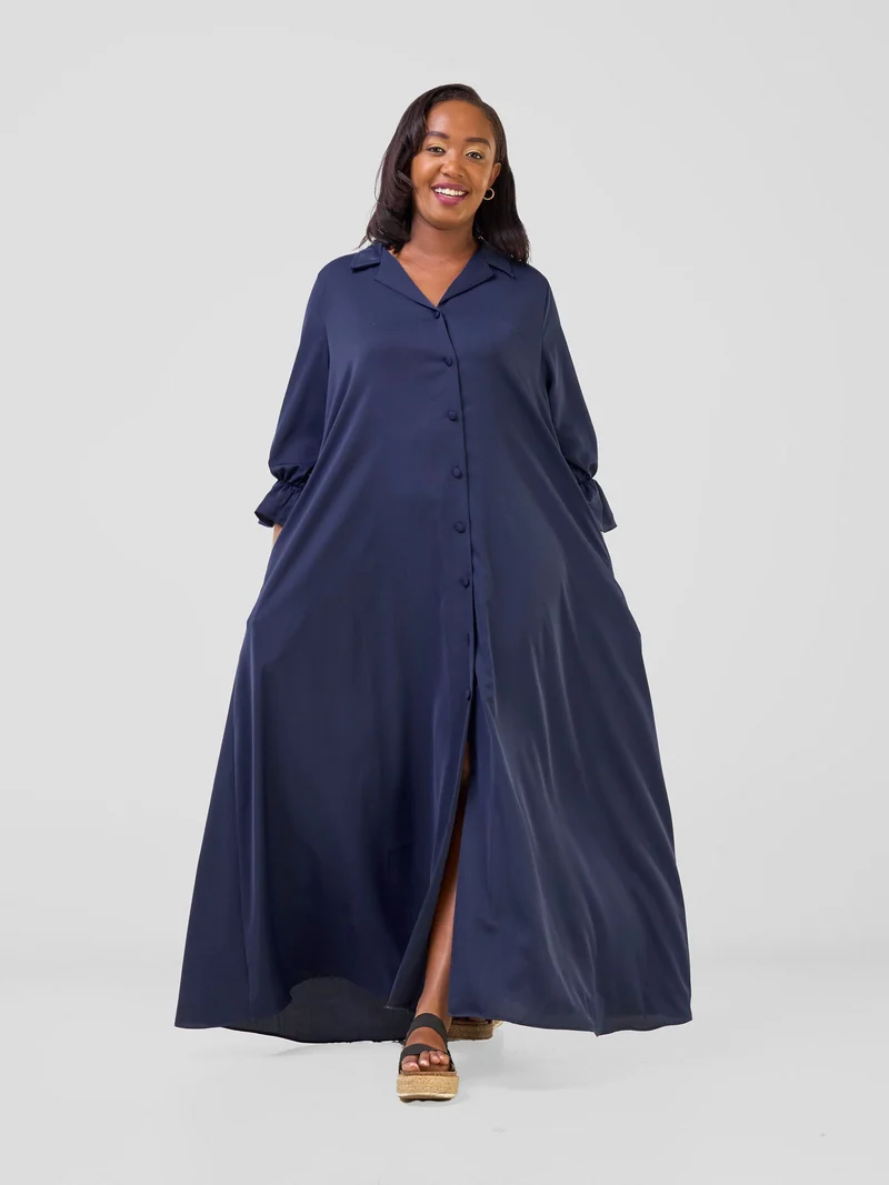 Vivo Hadiya Flounce Sleeve Maxi Dress - Navy Blue