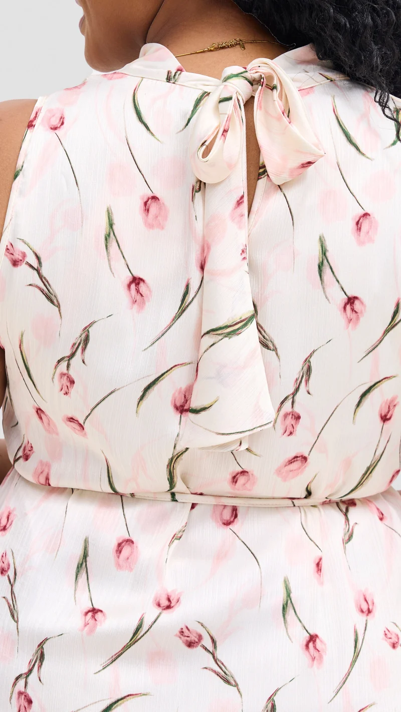 Vivo Samira Midi Dress - Off White / Pink Print